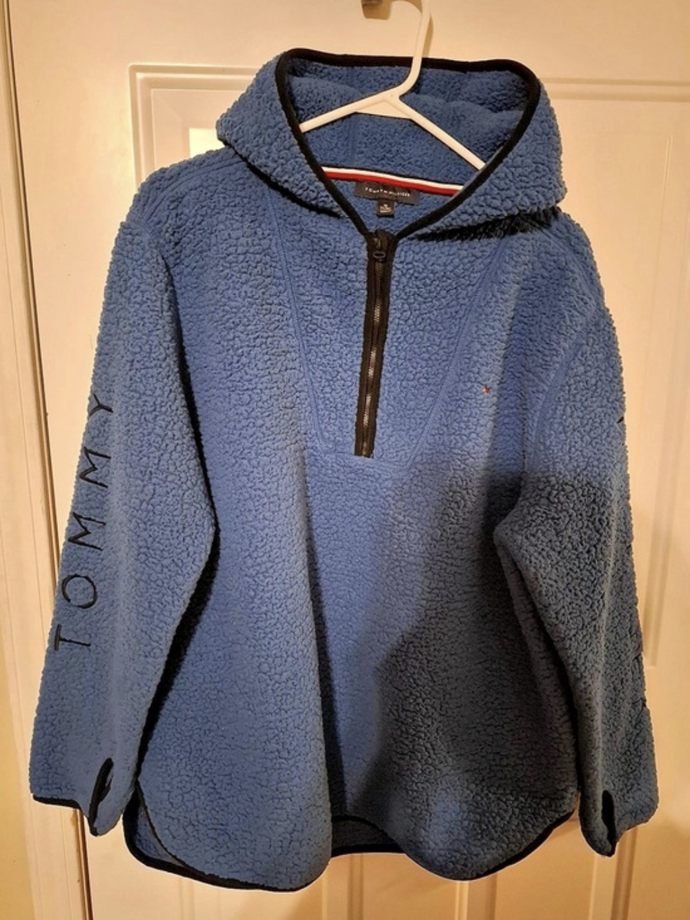 Tommy Hilfiger Quarter-Zip Faux-Sherpa Pullover Hoodie Men's Blue XL